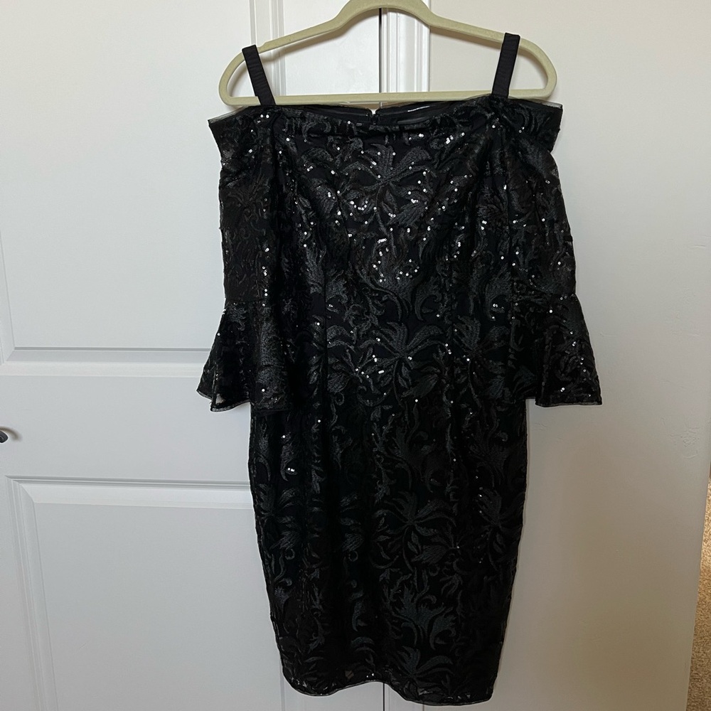 Adrianna Papell Women's Bell Sleeve Off Shoulder Neckline Sequin Sheath Dress